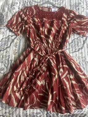 Sam Edelman Rust and Cream Braided-Waist Mini Dress